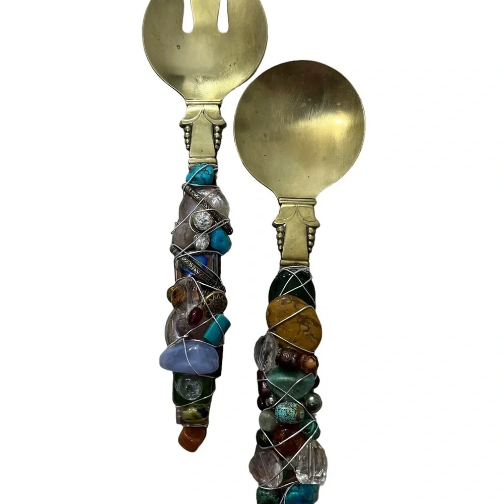 1970s Salad Servers - Coppercraft Guild Silver & Gold - Gothic Style W☑️